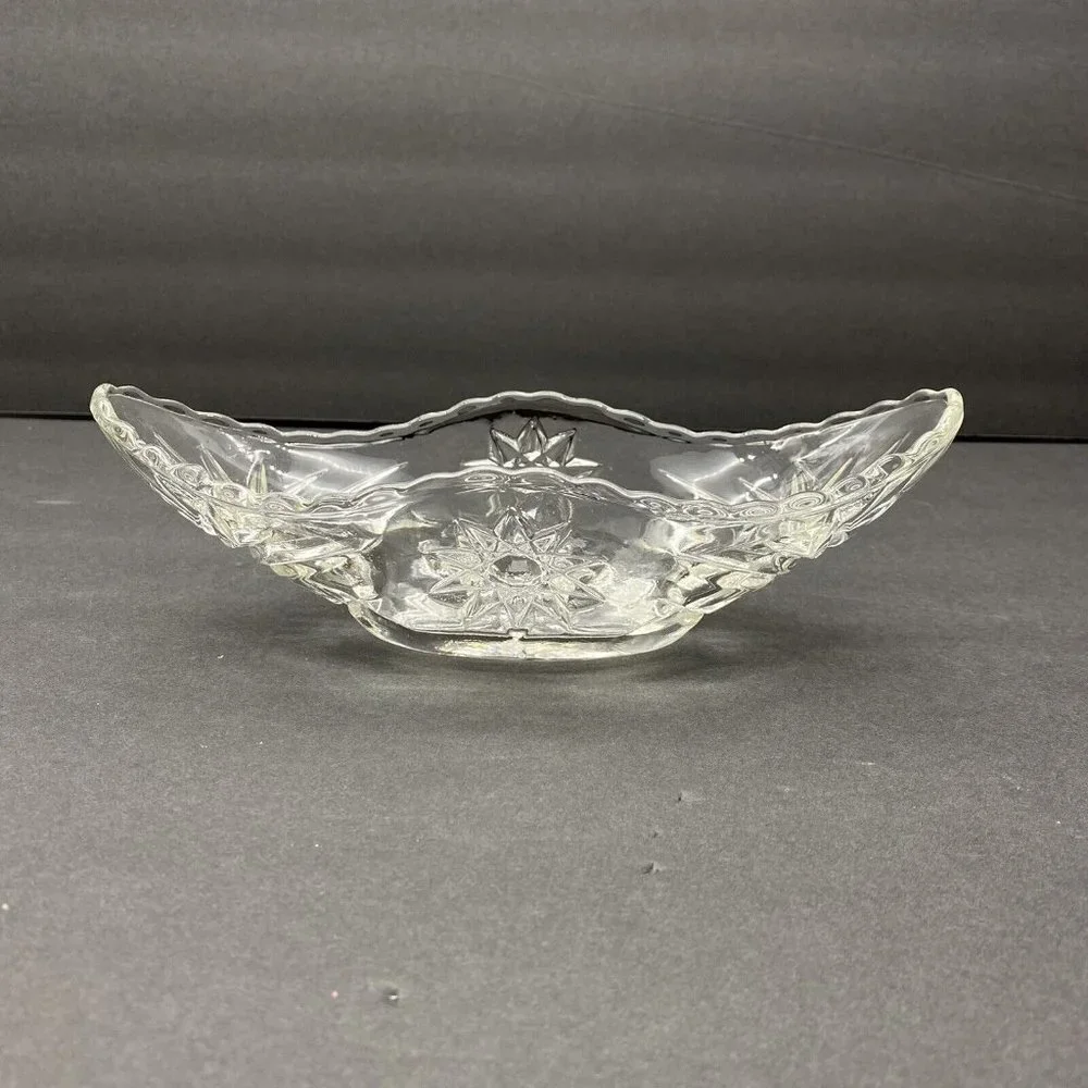 VTG 80s Pressed Glass Starburst Oval Serving Bowls Dish Set Of 2 Star Of David‎